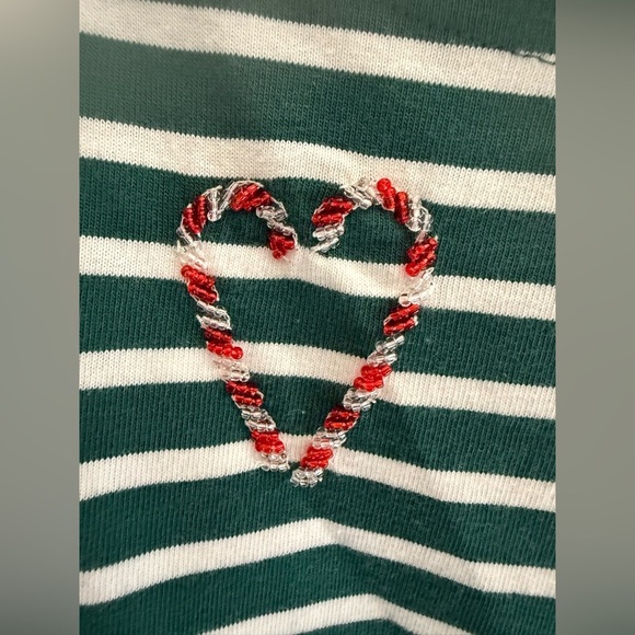 Talbots Bateau Neck Tee Candy Cane Holiday Stripe Women’s SZ XL Green White - Picture 4 of 9